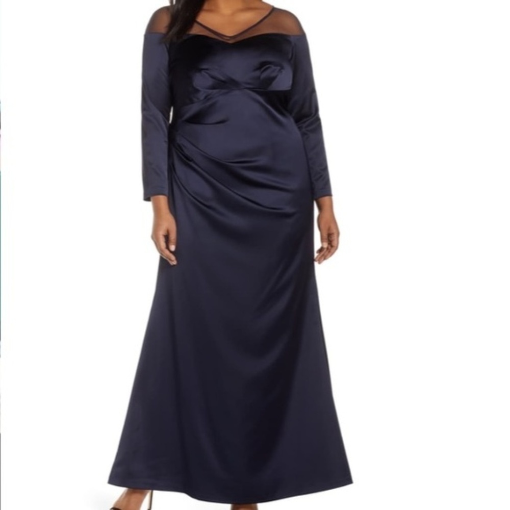 Adrianna Papell Illusion Satin Gown Midnight size 24W NWT